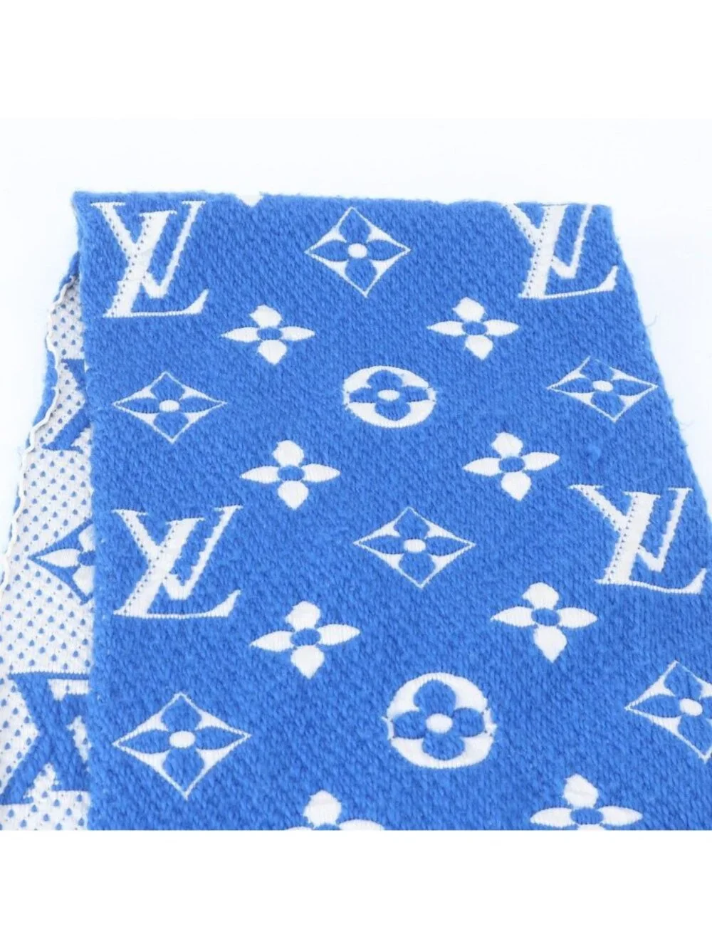 Louis Vuitton Tag Echarpe Logo Mania Silk Monogram Blue Scarf